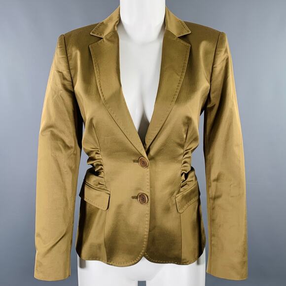 ETRO Size 8 Olive Cotton Blend Ruched Single Breasted Jacket Blazer - Picture 1 of 7